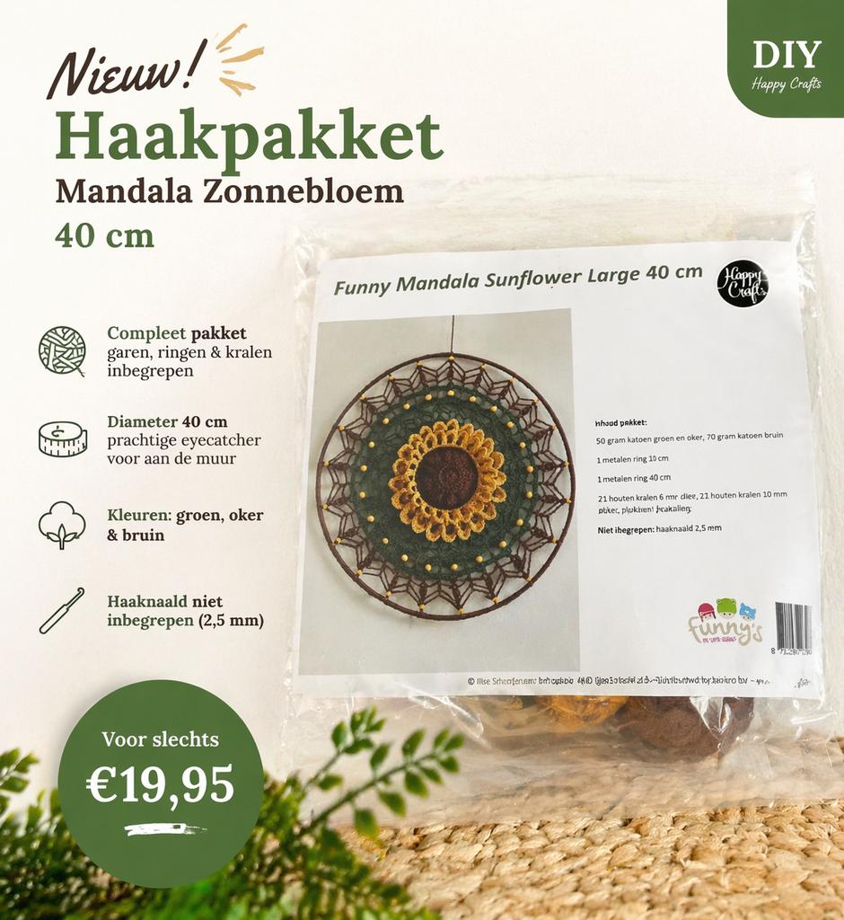 Haakpakket Mandala zonnebloem 40cm - Nieuw, -, -, Ophalen of Verzenden, Zo goed als nieuw