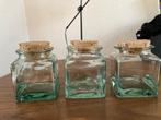 3 vintage zware glazen voorraadpotten met kurken deksel, Overige typen, Ophalen of Verzenden, Overige stijlen, Glas