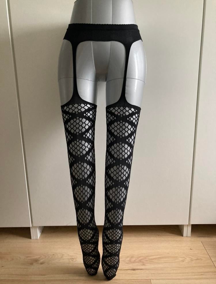 Zwarte open jarretel met motief, Kleding | Dames, Leggings, Maillots en Panty's, Verzenden, Nieuw, Zwart, Panty
