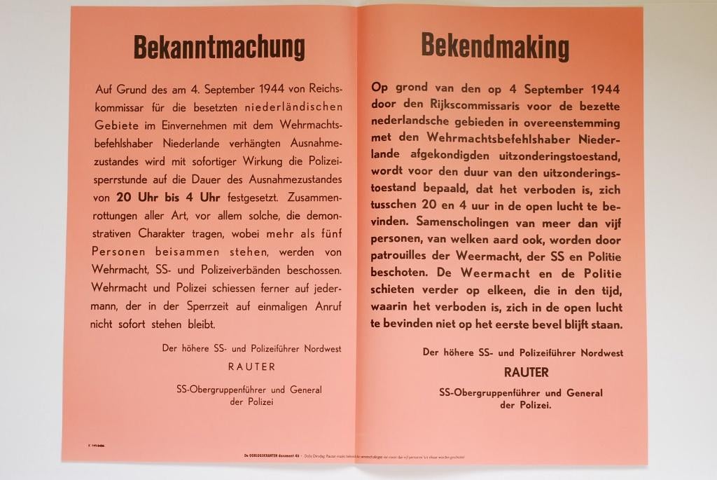 Affiche Rauters bekendmaking 4 september 1944 | Heruitgave, Zo goed als nieuw, Verzenden, Amsterdam, Nederland