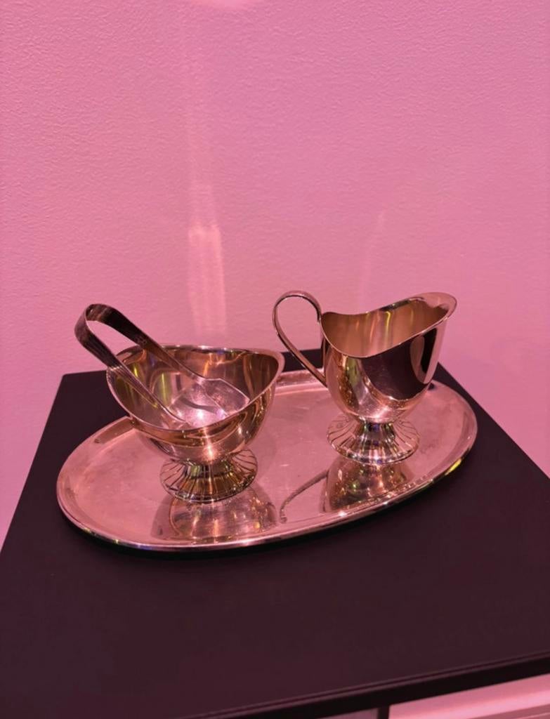 Verzilverd serviesstel, Douwe Egberts set 4 delig., Antiek en Kunst, Antiek | Goud en Zilver, Ophalen of Verzenden, Zilver