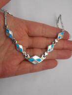 Prachtig zilveren collier met turquoise en parelmoer nr.688, Verzenden, Zo goed als nieuw, Zilver, Zilver