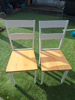 2 houten stoelen, wit met naturel zitting, Gebruikt, Twee, Wit, Ophalen of Verzenden