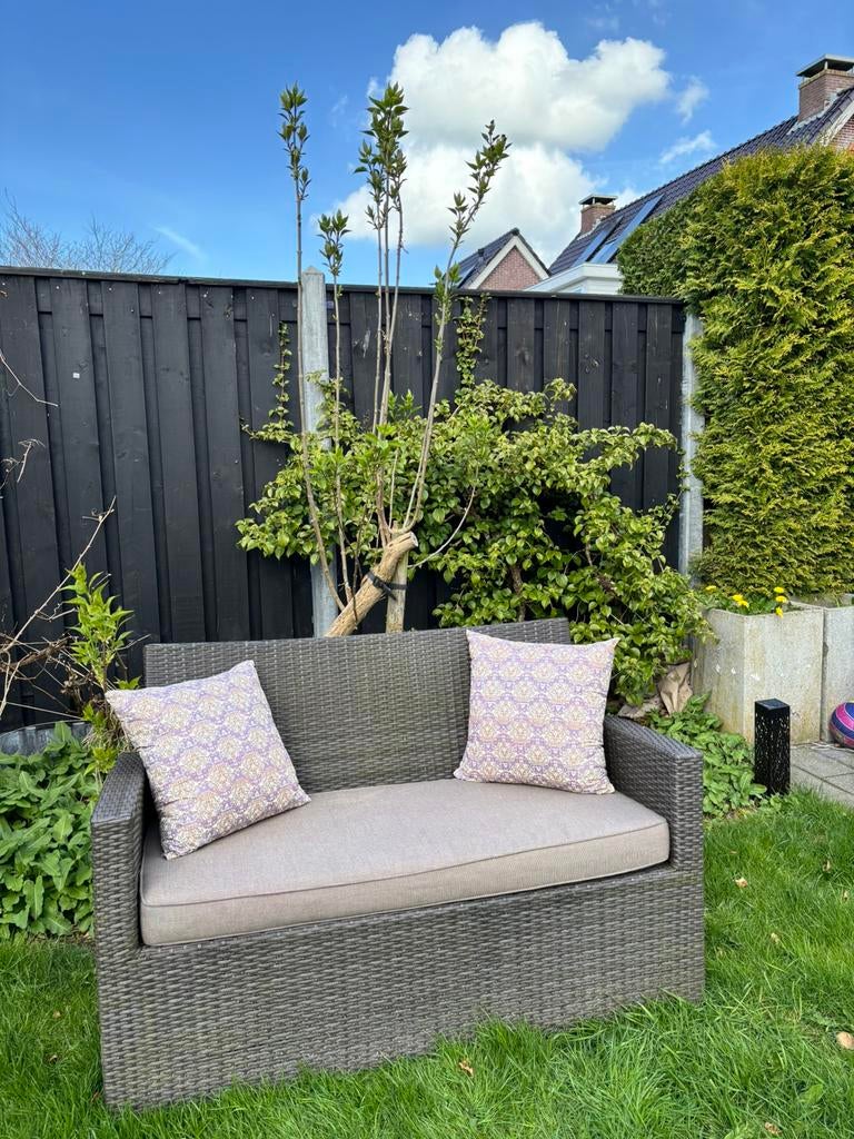 Wicker tuinbankje antraciet, Tuin en Terras, Ophalen, Gebruikt, Wicker