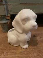 Vintage retro bloempot hond wit keramiek pup, Ophalen of Verzenden
