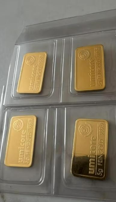 Umicore goudbaar 5 gram, Postzegels en Munten, Edelmetalen en Baren, Ophalen of Verzenden, Goud