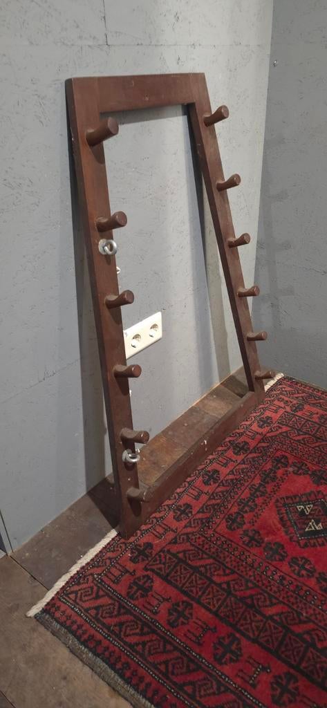 Vintage houten wapenrek voor 6 luchtbuksen, Ophalen