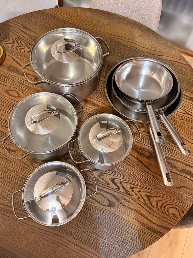 7-delige Rösel RVS pannenset - Kookpannen & Koekenpannen, Huis en Inrichting, Keuken | Potten en Pannen, Gebruikt, Pannenset, Ophalen of Verzenden