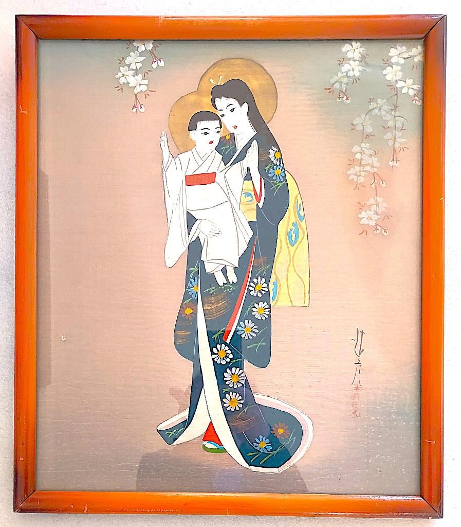 schilderij op zijde Japanse school, Ophalen of Verzenden