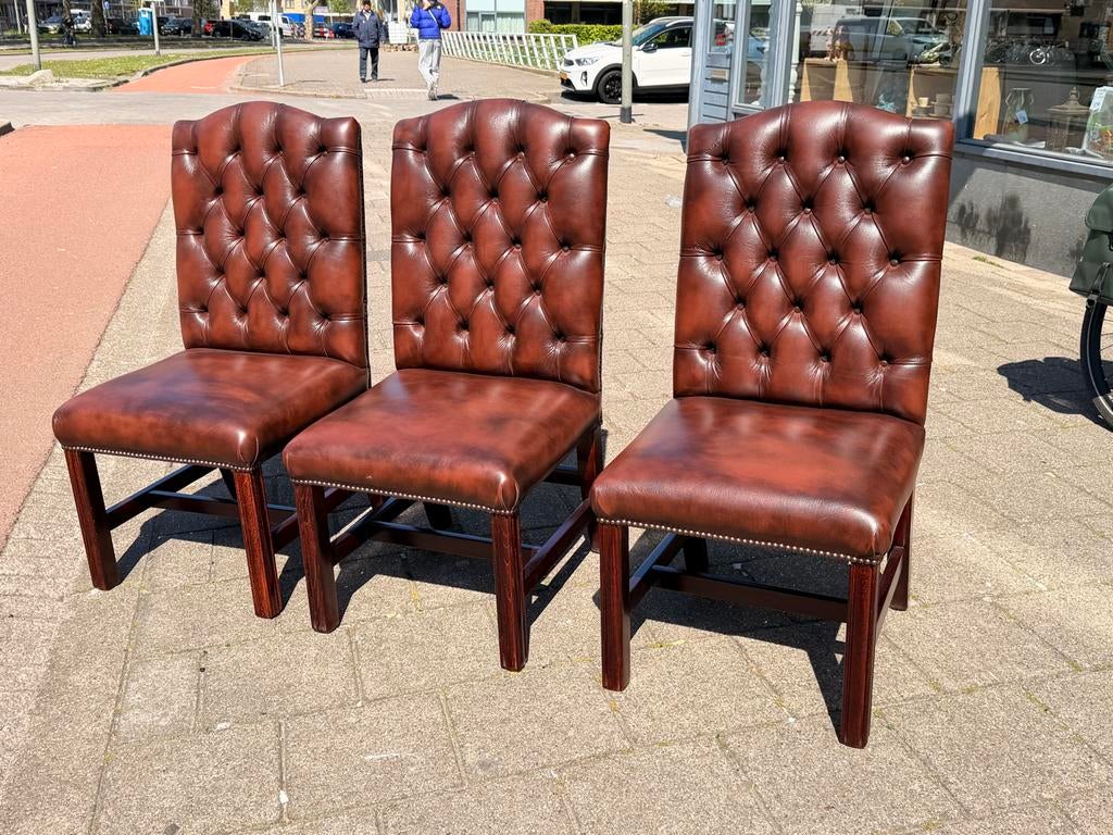 Chesterfield, Springvale , eetkamerstoelen (prijs per 3), Huis en Inrichting, Stoelen, Ophalen, Leer, Zo goed als nieuw, Drie