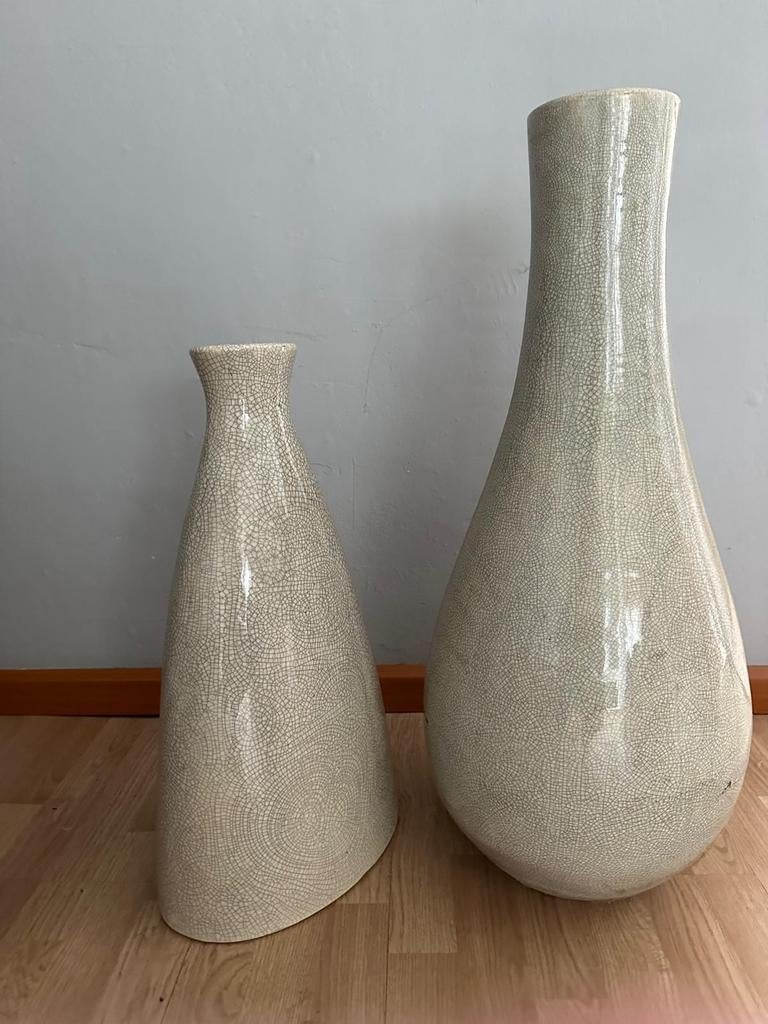 2 Grote Witte/Grijs Gemeleerde Vazen - 50+ cm, Ophalen, Gebruikt, 50 tot 75 cm, Wit