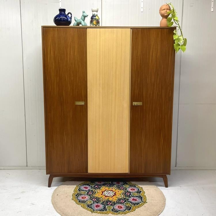 Toffe vintage midcentury duotone kledingkast linnenkast hout, Met deur(en), Gebruikt, Overige materialen, 100 tot 150 cm