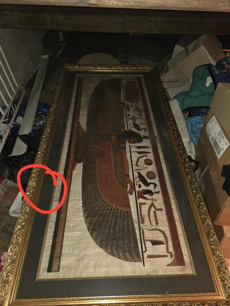 Ingelijste Egyptische papyrus met godin Isis, Antiek en Kunst, Ophalen of Verzenden
