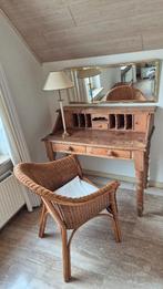 mooie oude grenen bureau of toilettafel met spiegel en stoel, Ophalen