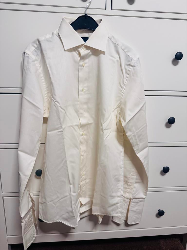 Ledub Party roomwit overhemd met dubbele manchet maat 40, Kleding | Heren, Overhemden, Verzenden, Zo goed als nieuw, Wit, Halswijdte 39/40 (M)