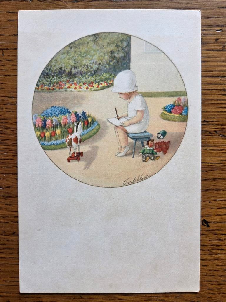 Pauli Ebner, kindje in tuin, tekenen, Ophalen of Verzenden