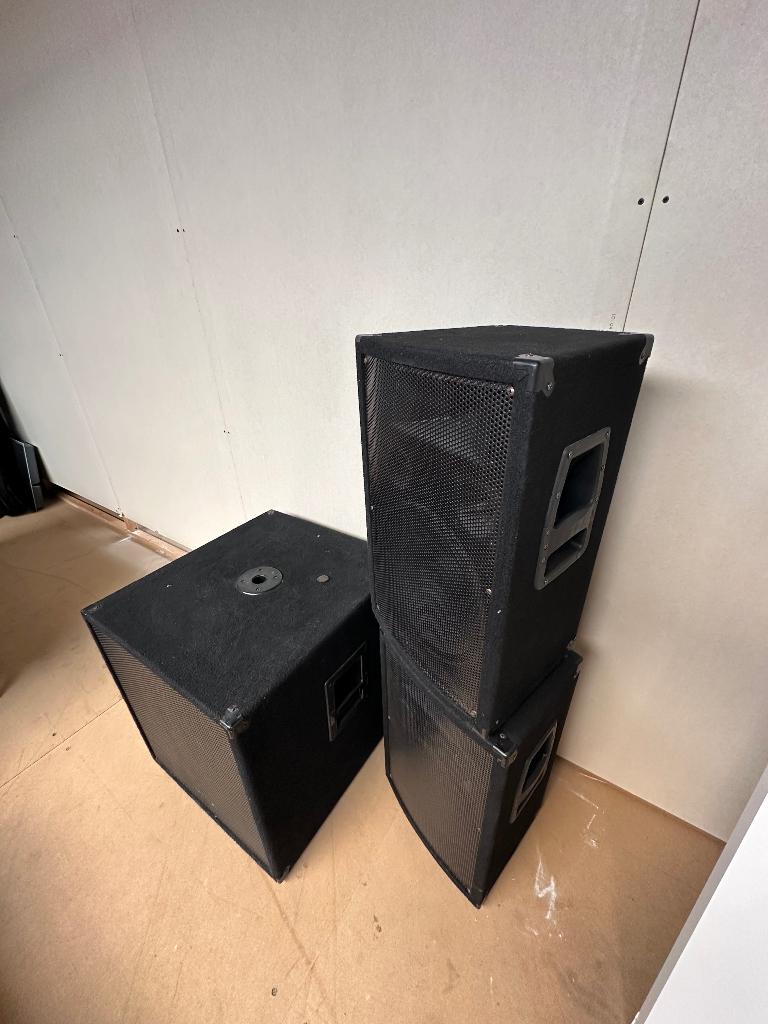 PA speakerset – 2 tops + subwoofer, Audio, Tv en Foto, Luidsprekers, Gebruikt, Subwoofer, 120 watt of meer, Ophalen