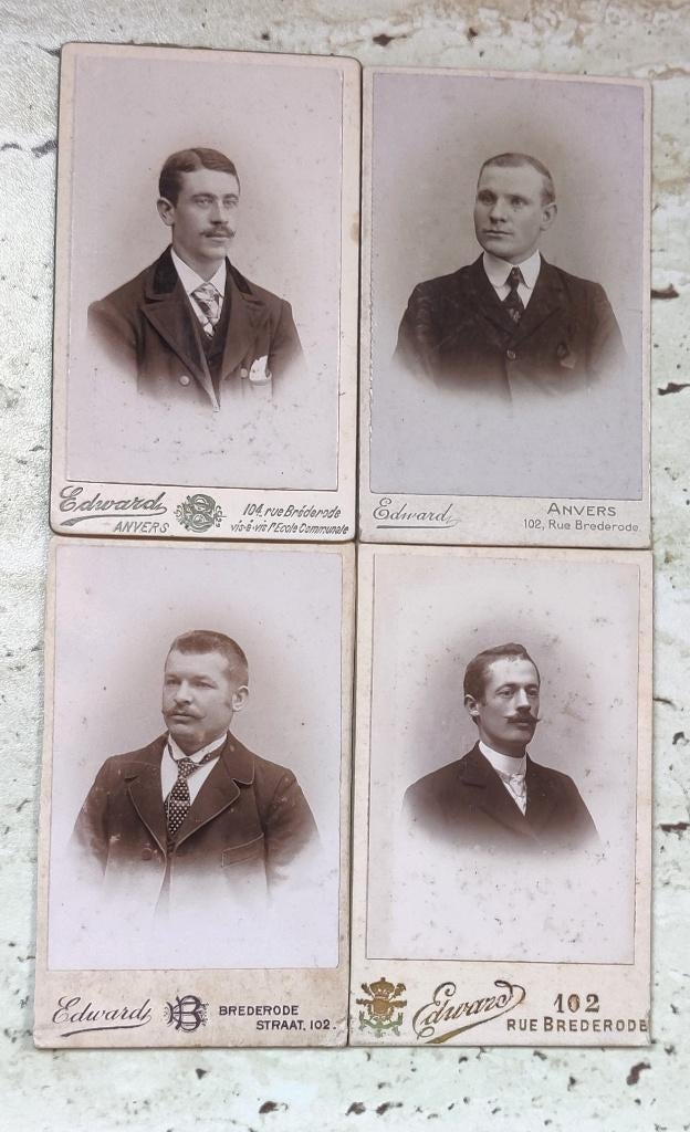 4 CDV Carte de Visite heren fotograaf Edward Antwerpen 1900, Verzamelen, Foto's en Prenten, Foto, Ophalen of Verzenden, Zo goed als nieuw