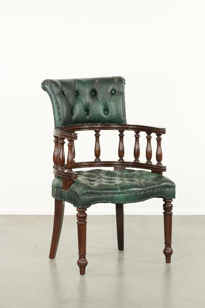 Groen gevlamde rundleren Chesterfield bureau/ bijzetstoel, Huis en Inrichting, Bureaustoelen, Ophalen, Gebruikt, ., .