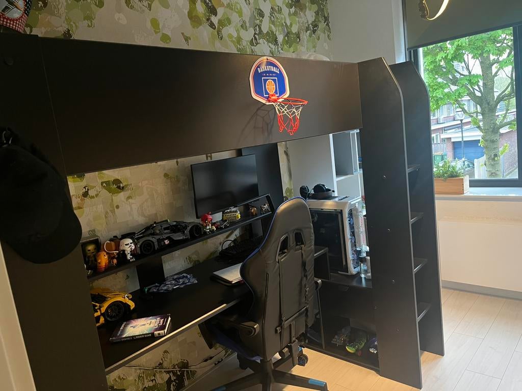 Hoogslaper met bureau 90/200 zwart, Ophalen, Zo goed als nieuw, Hoogslaper