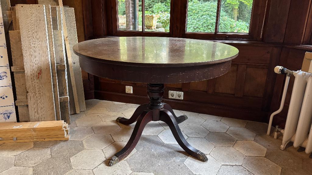 Ronde, oude eettafel, Ophalen, Gebruikt, 100 tot 150 cm, Rond
