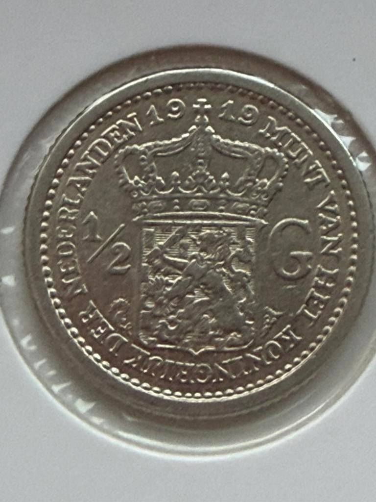 Nederland. Wilhelmina. 1/2 gulden 1919. FDC, ½ gulden, Zilver, Ophalen of Verzenden, Koningin Wilhelmina