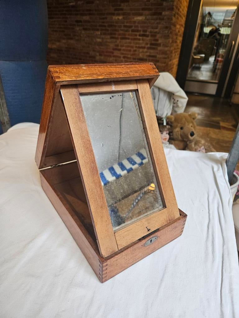 Antieke houten scheerkist met spiegel, Antiek en Kunst, Ophalen of Verzenden