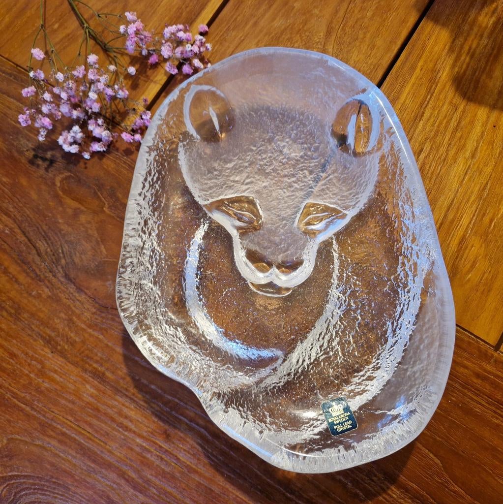 Vintage Panda Schaal Mats Jonasson Royal Krona Glas Zweden, Antiek en Kunst, Ophalen of Verzenden