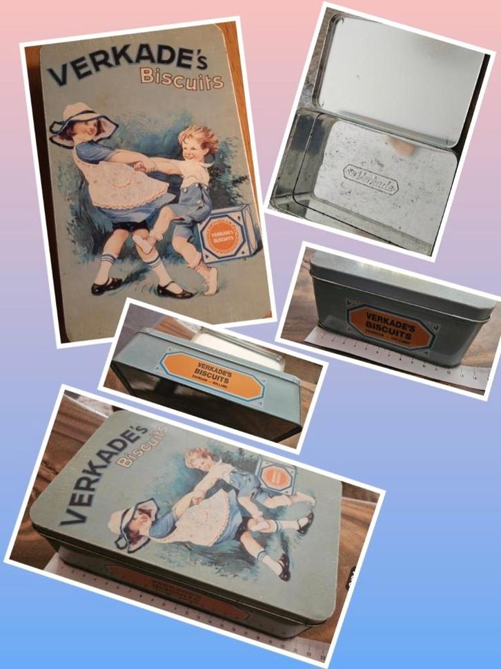 Verkade koek blik dansende kinderen prachtige kleur vintage!, Verzamelen, Blikken, Gebruikt, Koek(jes), Verkade, Ophalen of Verzenden