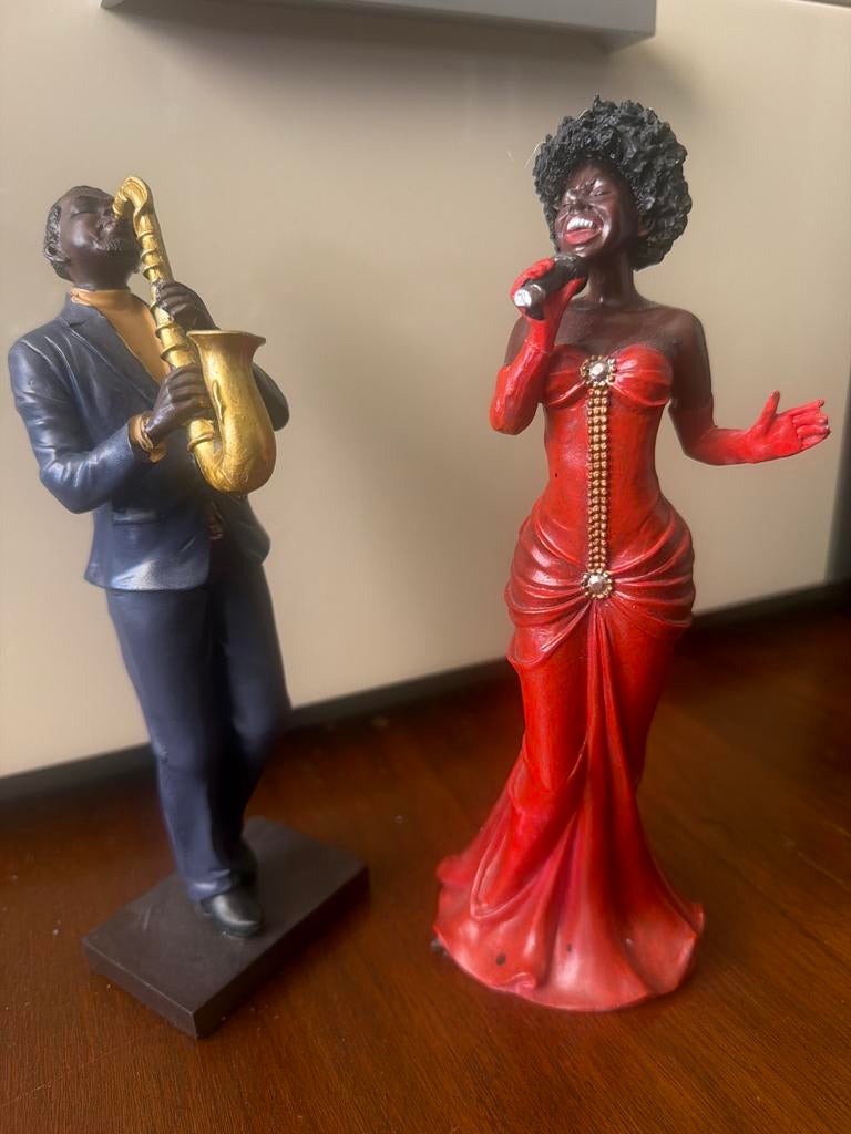 Jazzmuzikanten Beeldjes: Zangeres en Saxofonist, Ophalen of Verzenden, Gebruikt, Mens