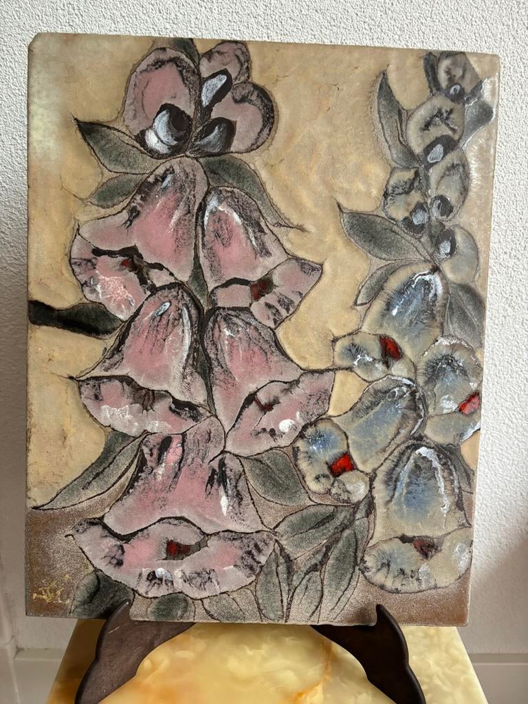 Ruscha Wandbord West-Germany Keramiek 39x30 cm bloemen, Ophalen of Verzenden