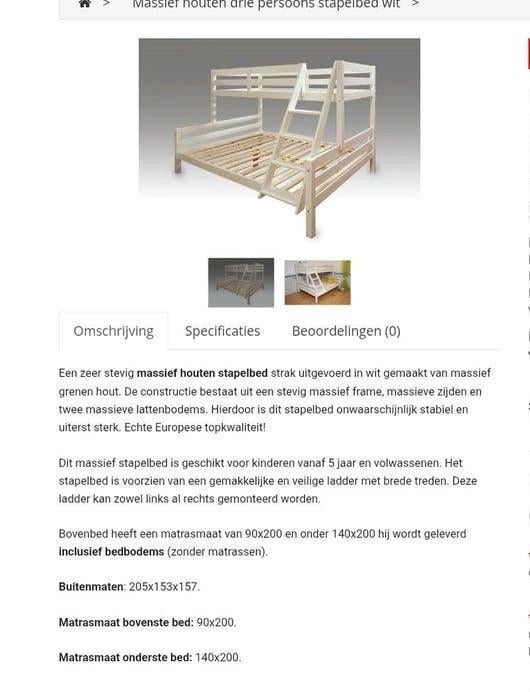 Massief houten driepersoons stapelbed wit, Huis en Inrichting, Slaapkamer | Stapelbedden en Hoogslapers, Ophalen of Verzenden