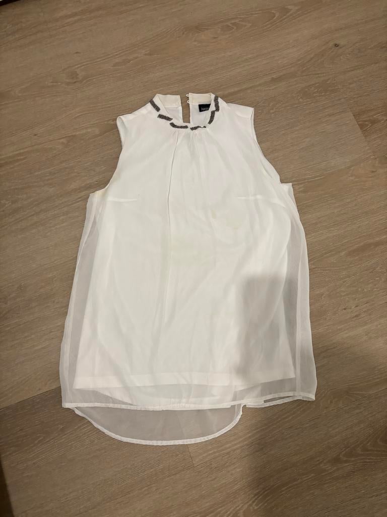 Witte blouse met kraagversiering, Kleding | Dames, Blouses en Tunieken, Ophalen of Verzenden, Gedragen, Maat 36 (S), Wit