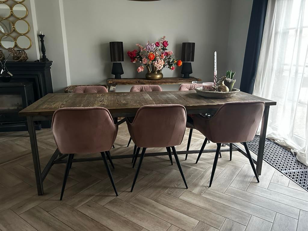 6 oud roze fluwelen velvet stoelen, Huis en Inrichting, Stoelen, Ophalen