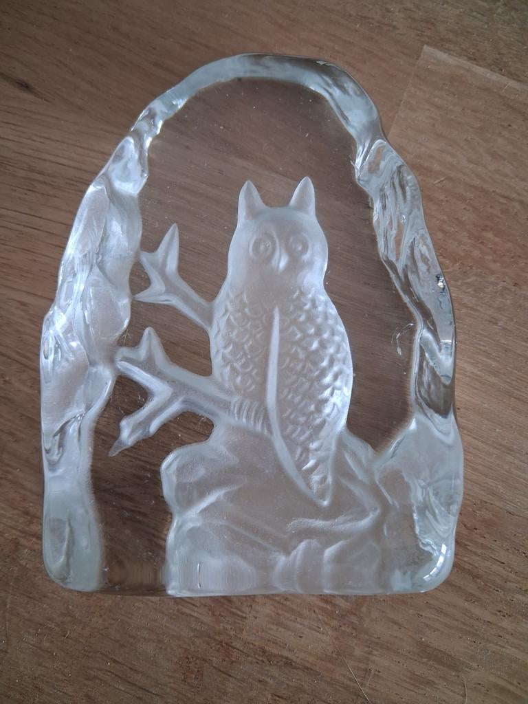 Vintage Glazen Uil presse-papier, Ophalen of Verzenden