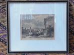Mooie antieke ingelijste ets uit Engeland van Old Epsom.