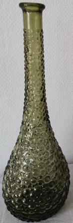 Sierlijke glazen Empoli vaas / fles olijfgroen, Ophalen of Verzenden