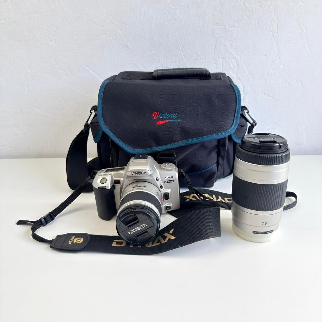 Minolta Dynax 404SI analoge camera set + lenzen, Audio, Tv en Foto, Fotocamera's Analoog, D, Z, Minolta, Spiegelreflex