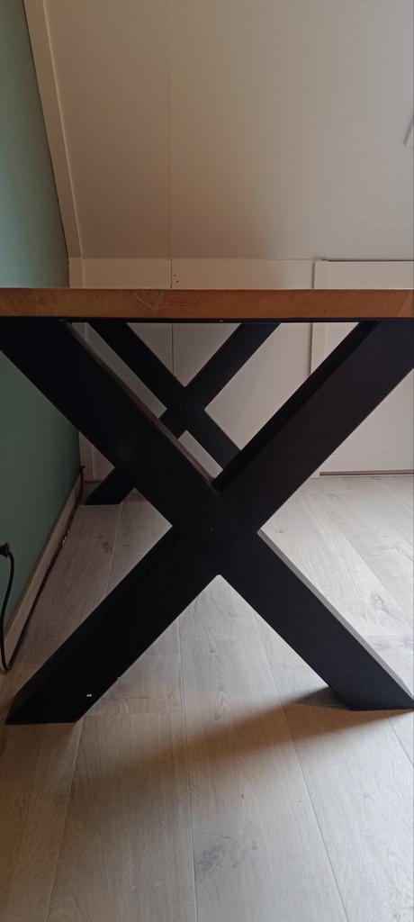 Eettafel met eiken houten blad en x poten, Huis en Inrichting, Tafels | Eettafels, Ophalen, Gebruikt, 100 tot 150 cm, 50 tot 100 cm