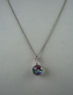 Vintage hanger regenboogkristal + zilveren ketting, art deco, Verzenden, Zilver, Hanger, Met edelsteen