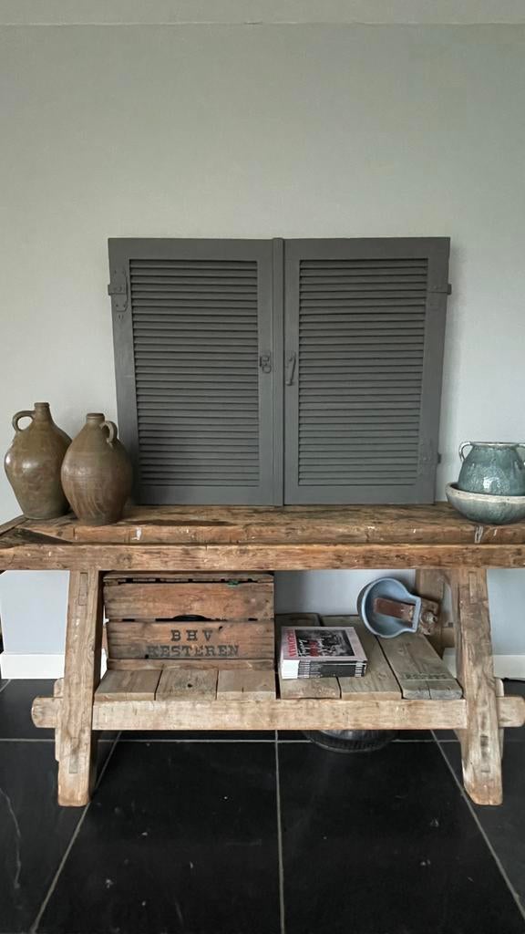 Oude houten werkbank, Huis en Inrichting, Tafels | Sidetables, Zo goed als nieuw, 25 tot 50 cm, Rechthoekig, Ophalen