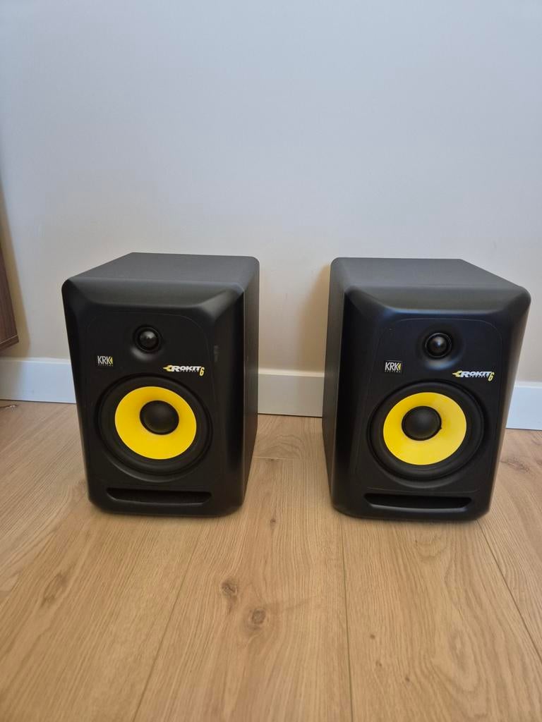 KRK Rokit 6 G2 Studio Monitoren (set) met DAP kabel, Gebruikt, 60 tot 120 watt, Front, Rear of Stereo speakers, Ophalen