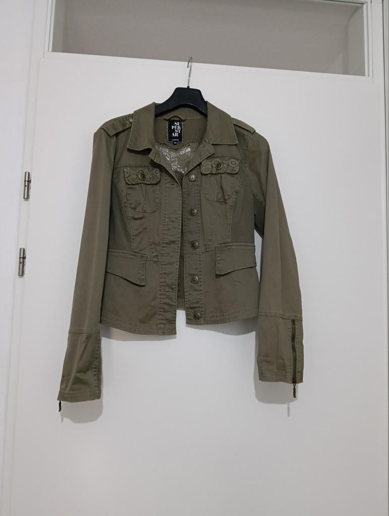 Superstar Groen Jasje met Kant en Ritsdetails, Kleding | Dames, Supertrash, Ophalen of Verzenden, Zo goed als nieuw, Maat 36 (S)