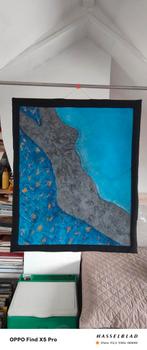 Abstract Kunstwerk: Blauw en Grijs Textiel, Ophalen of Verzenden