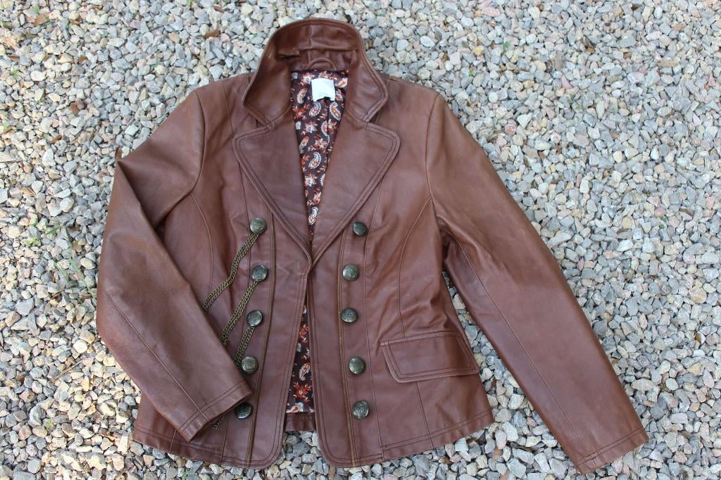 Brocante - Stijlvol Vintage leren dames-jasje!, Ophalen of Verzenden, Gedragen, Maat 38/40 (M), Bruin