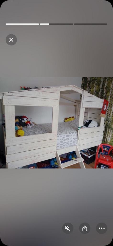 Uniek Boomhutbed voor Kinderen - Wit Houten Design, Ophalen, 85 tot 100 cm, Gebruikt, Hoogslaper of Stapelbed