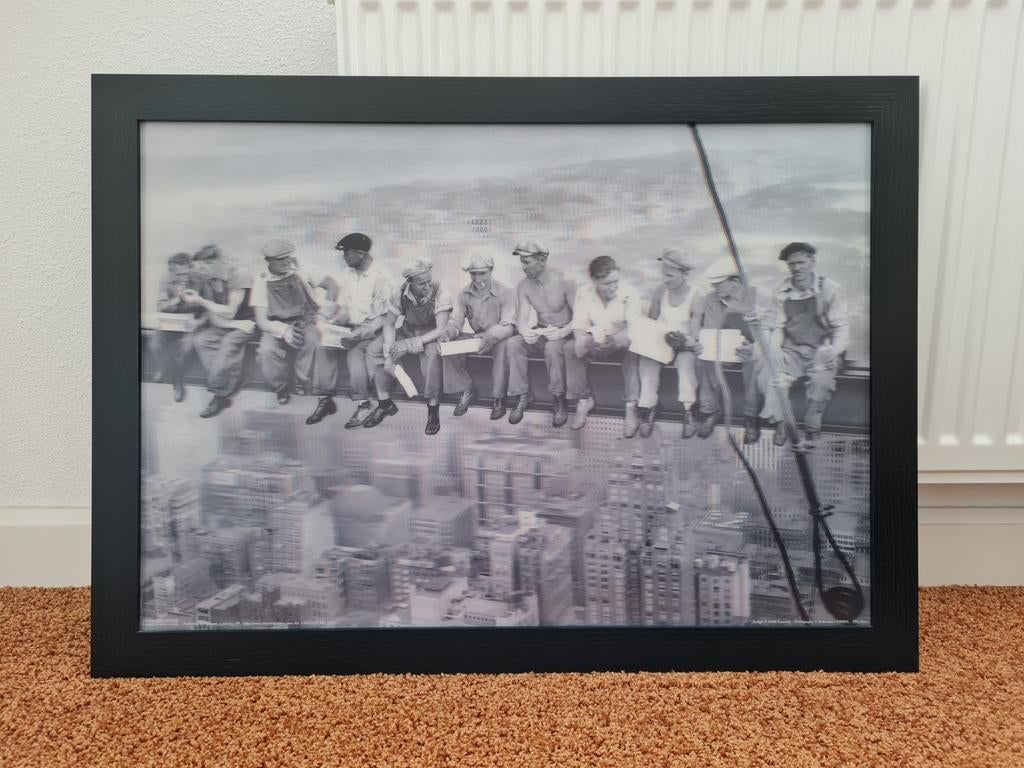 Schilderij Lunch atop a skyscraper New York 3D zwarte lijst, Huis en Inrichting, Woonaccessoires | Schilderijen, Tekeningen en Foto's