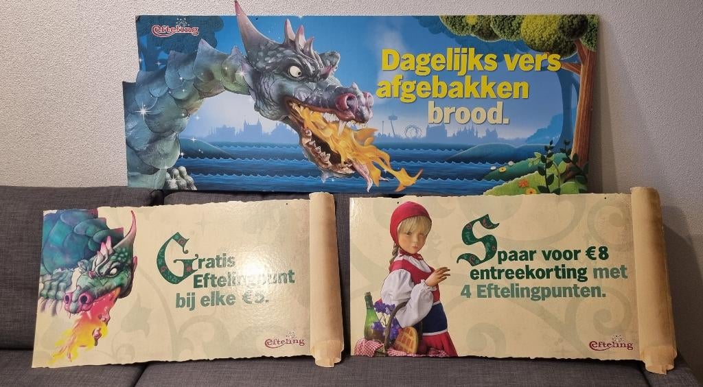 Efteling - kartonnen reclame posters -Draak en Roodkapje, Verzamelen, Efteling, Ophalen, Zo goed als nieuw, Overige typen