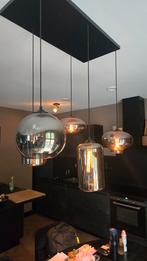Moderne hanglamp met 5 glazen kappen, Ophalen, Zo goed als nieuw, Glas, 75 cm of meer