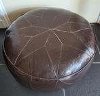 Vintage poef bruin leer, Ophalen of Verzenden, Zo goed als nieuw, Rond, Leer